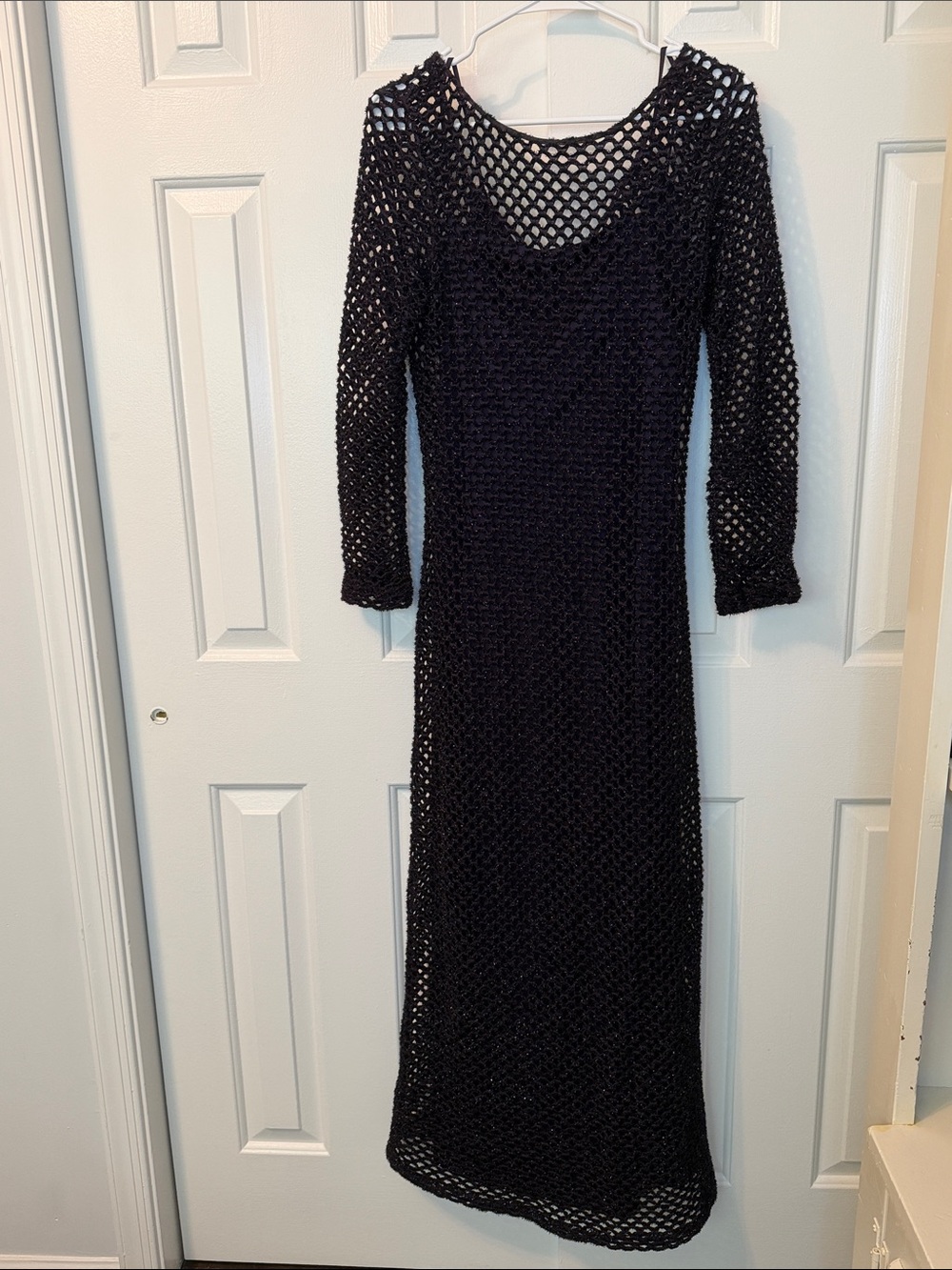 Vintage Andrea Polizzi For Rex Lester Long Maxi Dress Purple Crochet Size 8